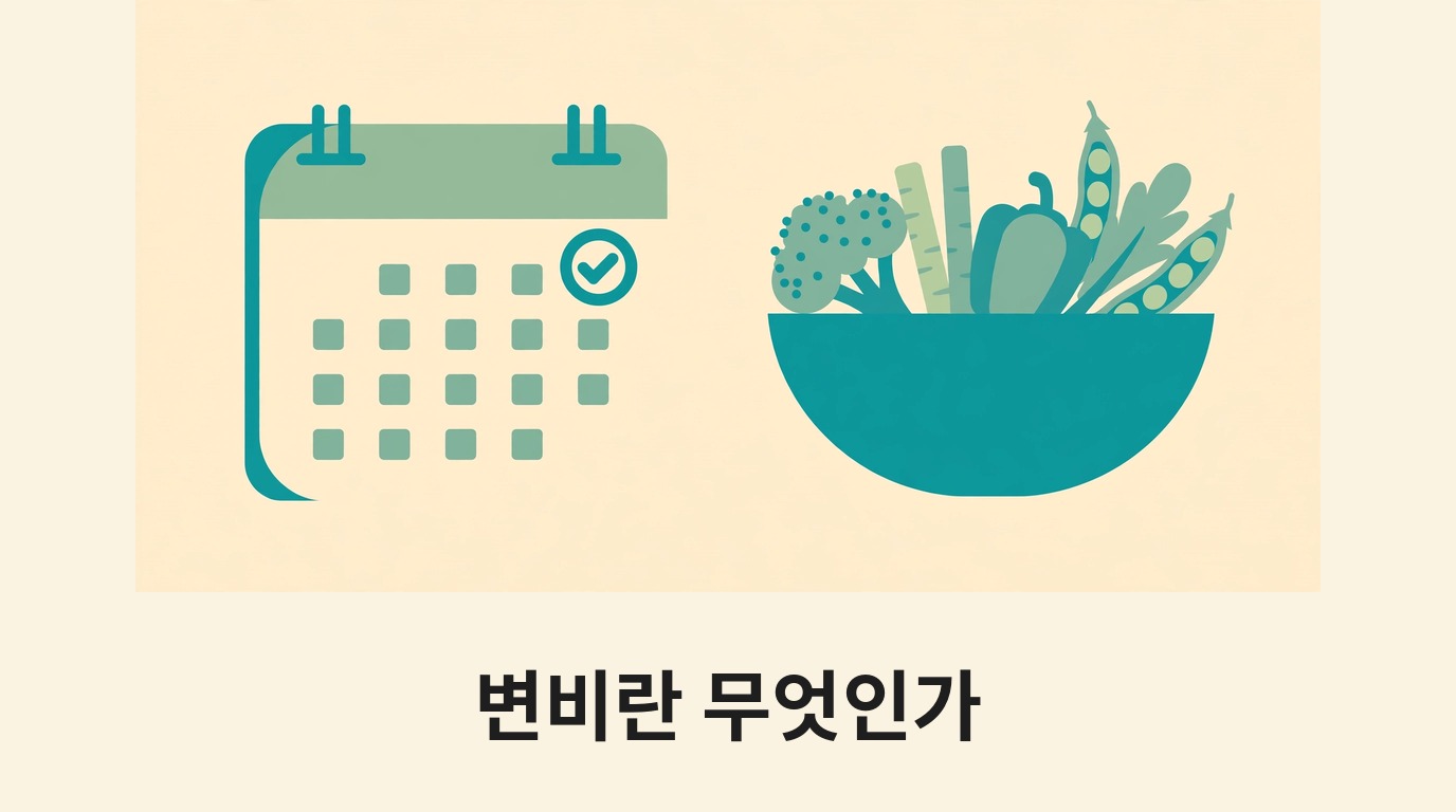 달력과 체크 표시로 변비의 정의와 원인을 나타내는 그림