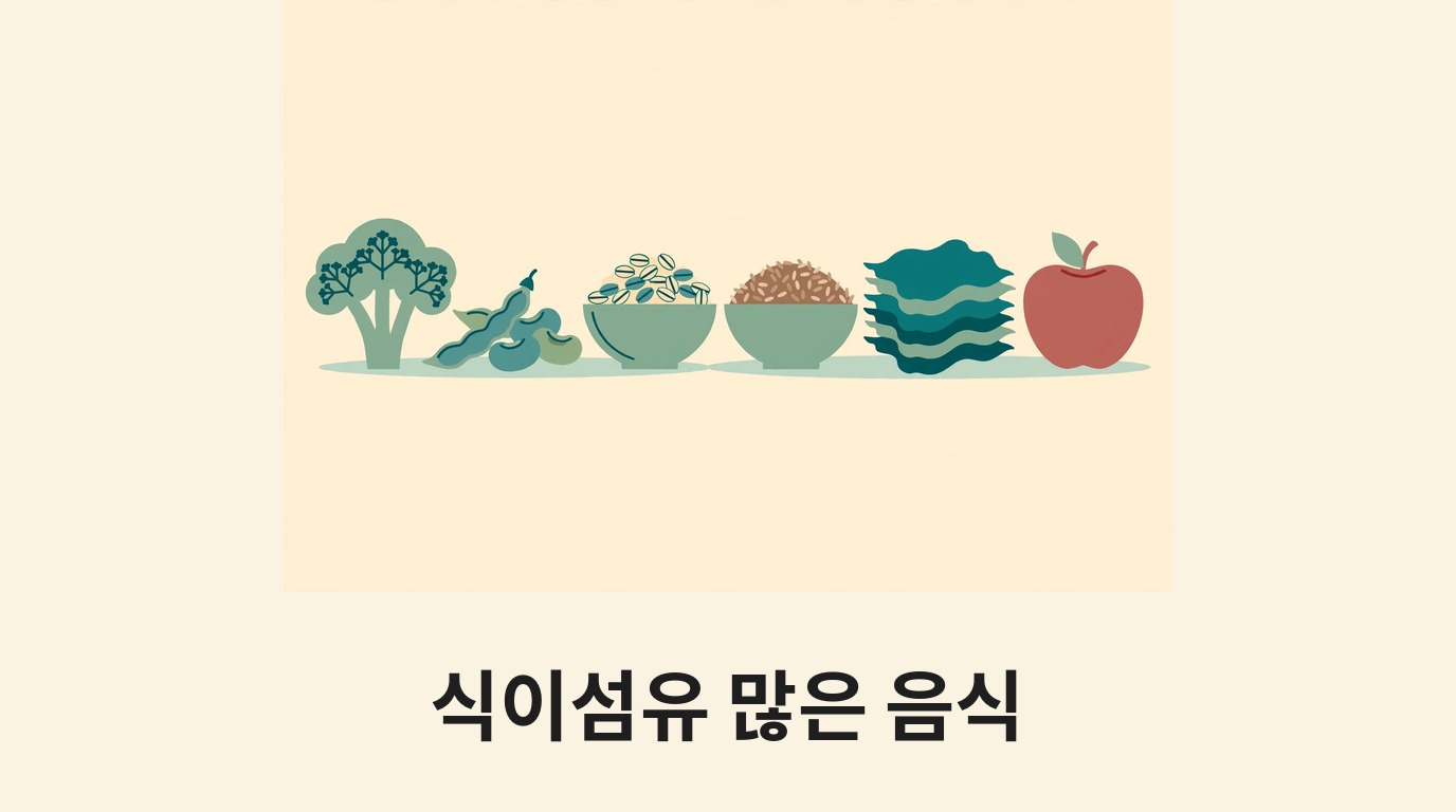 브로콜리·콩·귀리·현미·미역 등 식이섬유 식품 그림