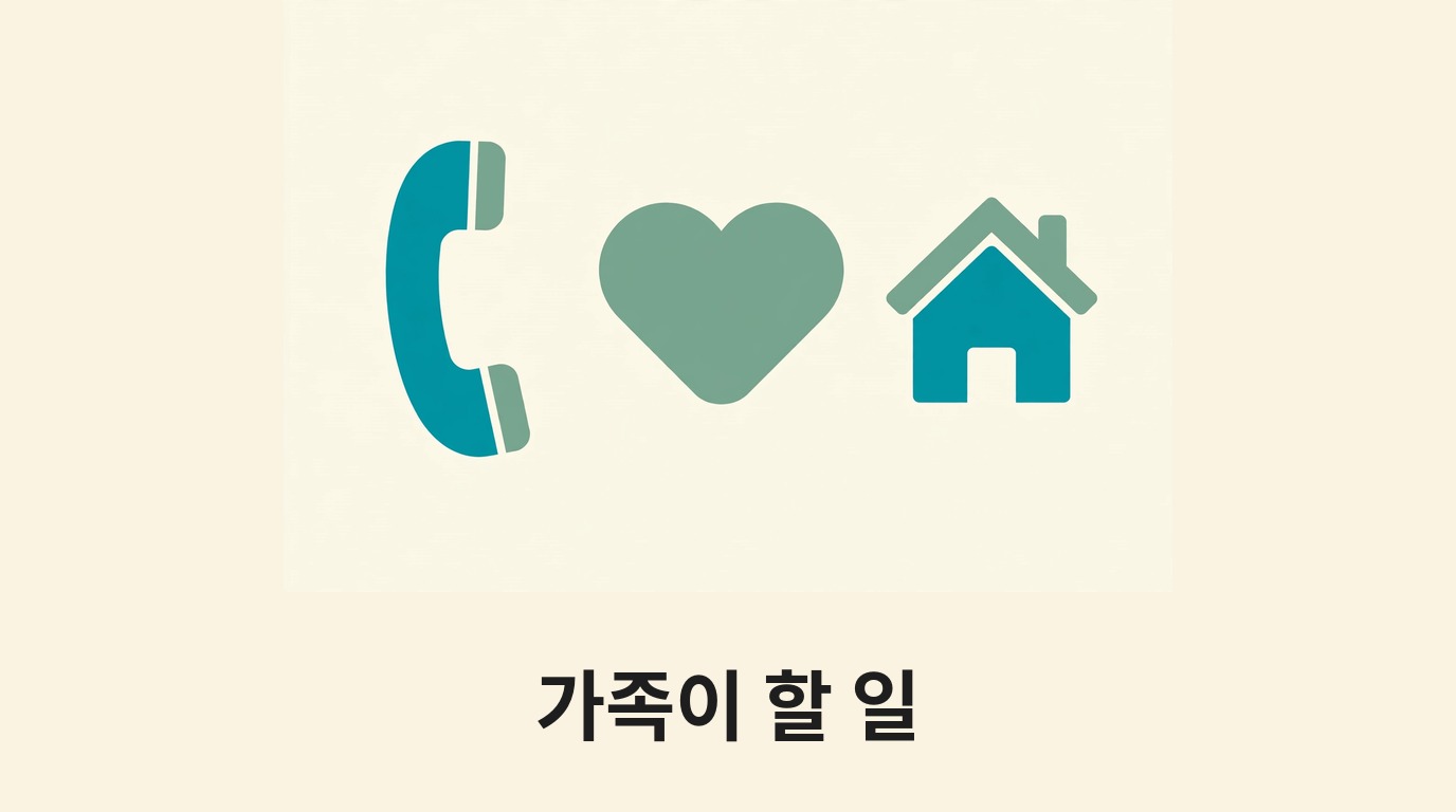 전화·하트·집으로 가족의 도움을 나타내는 그림