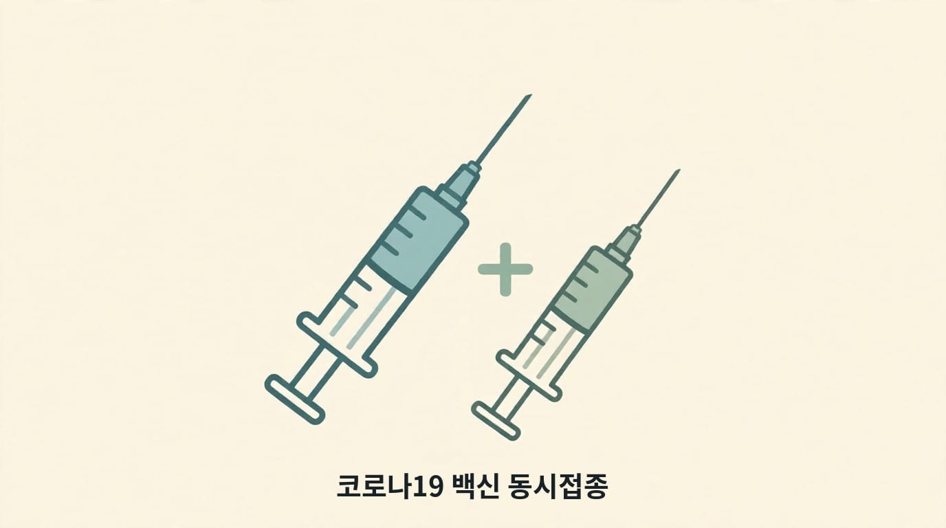 독감 백신과 코로나19 백신 동시접종을 나타내는 주사기 두 개 그림
