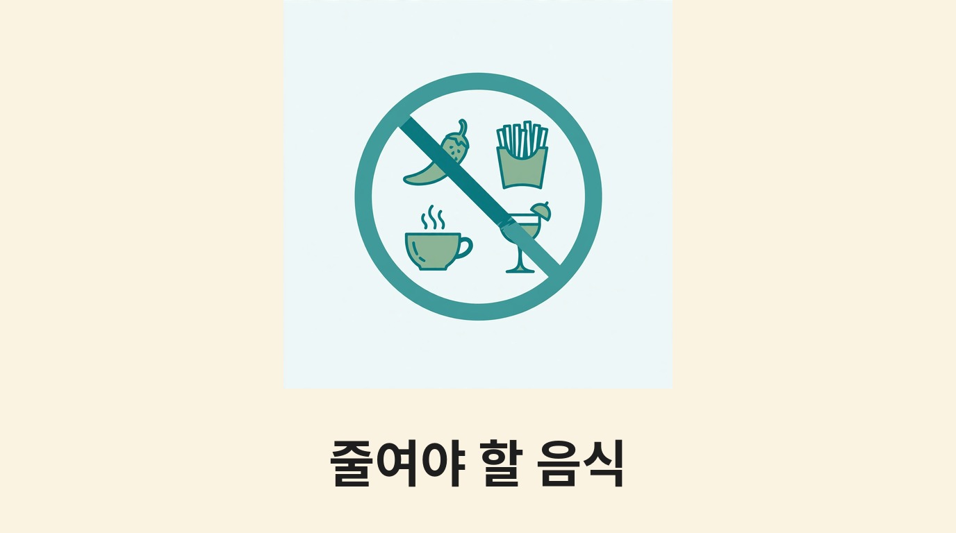 매운 음식·튀김·커피·술에 금지 표시를 한 그림