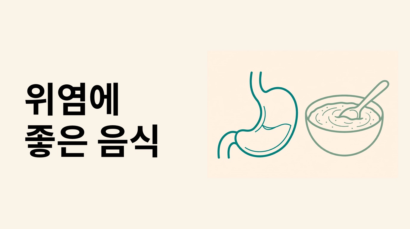위염에 좋은 음식 문구와 위 모양·죽 그릇 그림