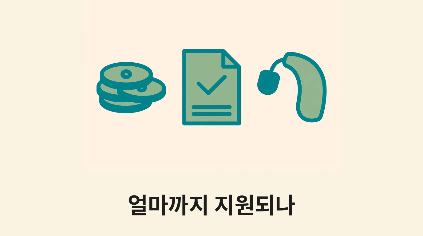 동전과 서류, 보청기로 지원 금액을 나타내는 그림