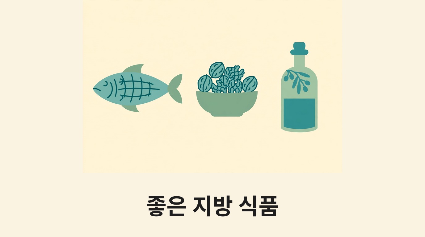 생선·견과류·올리브유로 좋은 지방 식품을 나타내는 그림