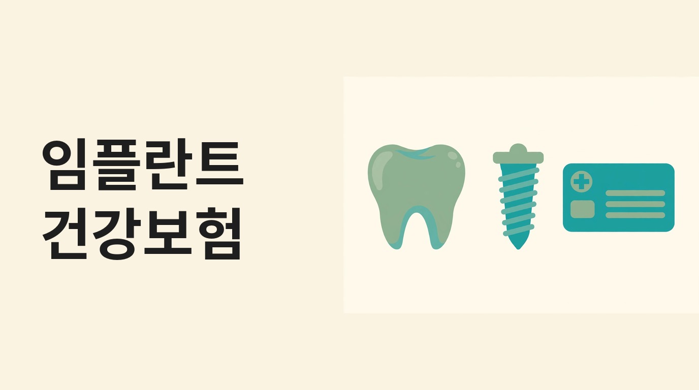 임플란트 건강보험 문구와 치아·임플란트·건강보험 카드 그림