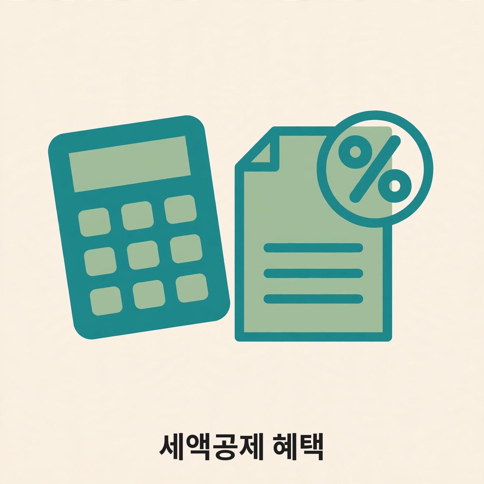 계산기와 세금 서류, 퍼센트 표시로 세액공제 혜택을 나타내는 그림