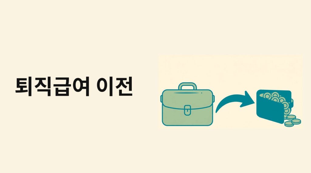 화살표와 지갑으로 퇴직급여 이전을 나타내는 그림